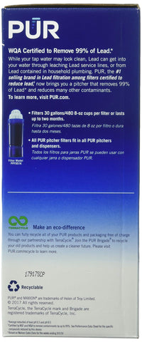 PUR MAXION replacement filter lowers chlorine taste and odor in water.