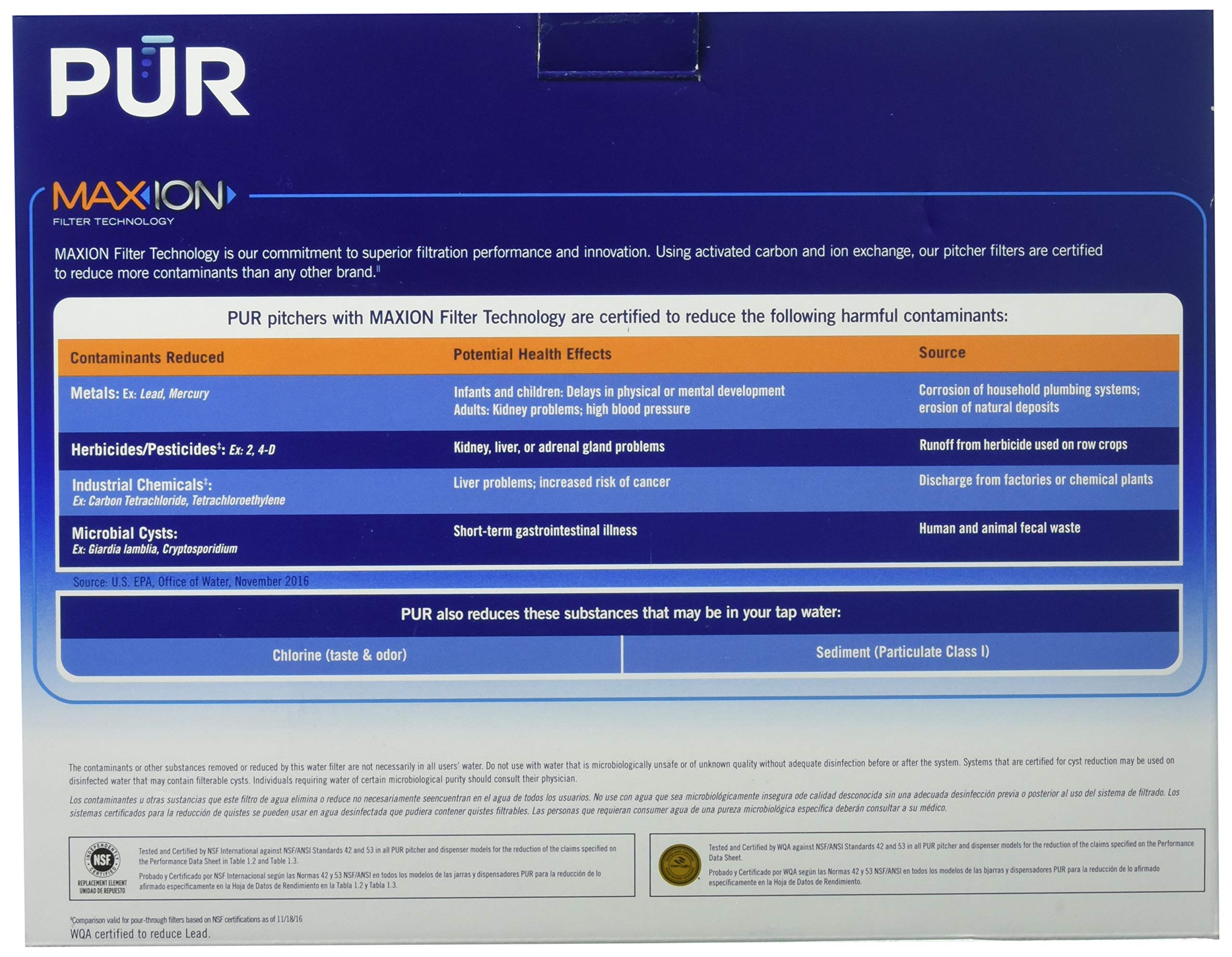 PUR MAXION replacement filter reduces mercury in water.