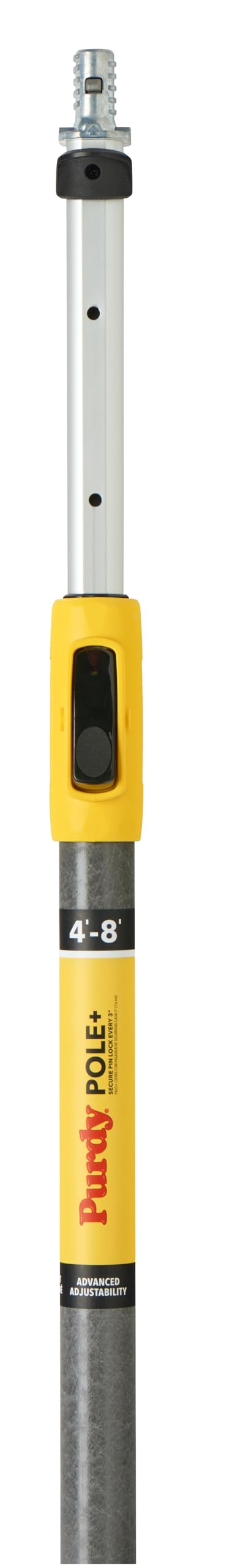 Purdy Pole+ pin lock demonstrates secure grip with adjustable locking every 3 inches.
