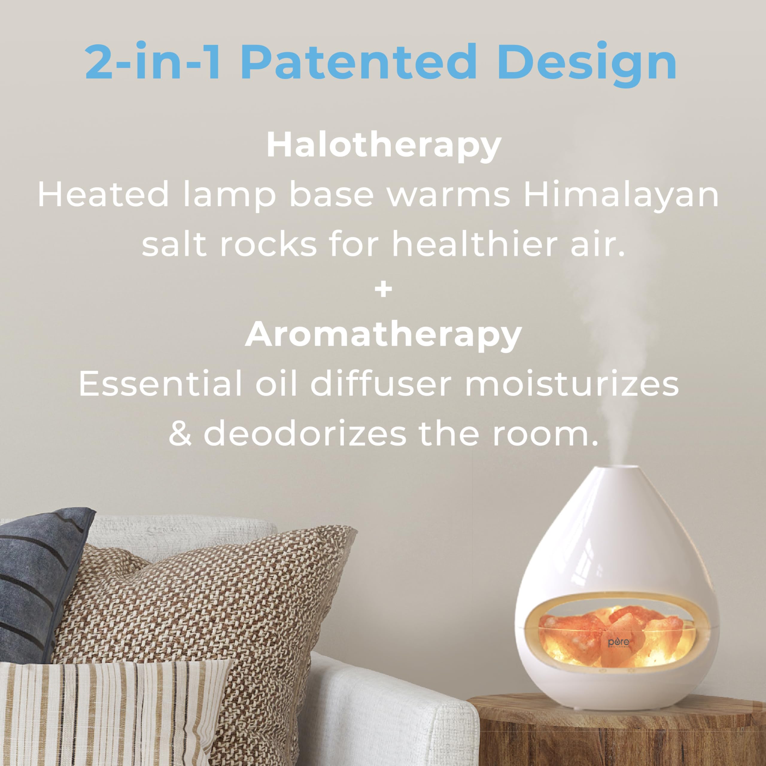 Pure Enrichment PureGlow Crystal diffuser releasing a gentle mist for aromatherapy