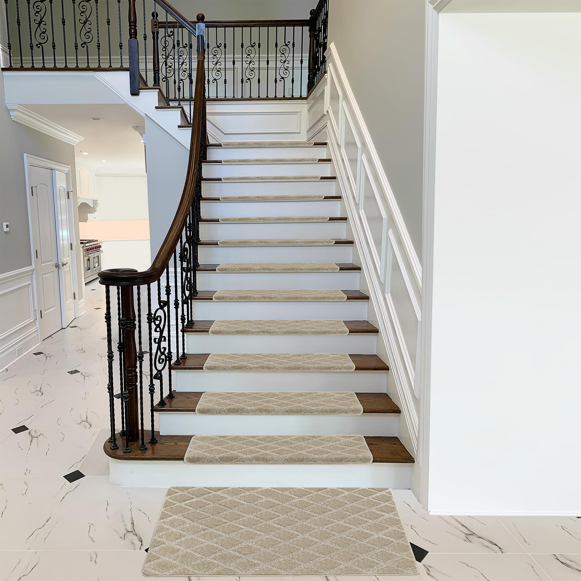 Pure Era stair treads with anti-slip backing on hardwood steps