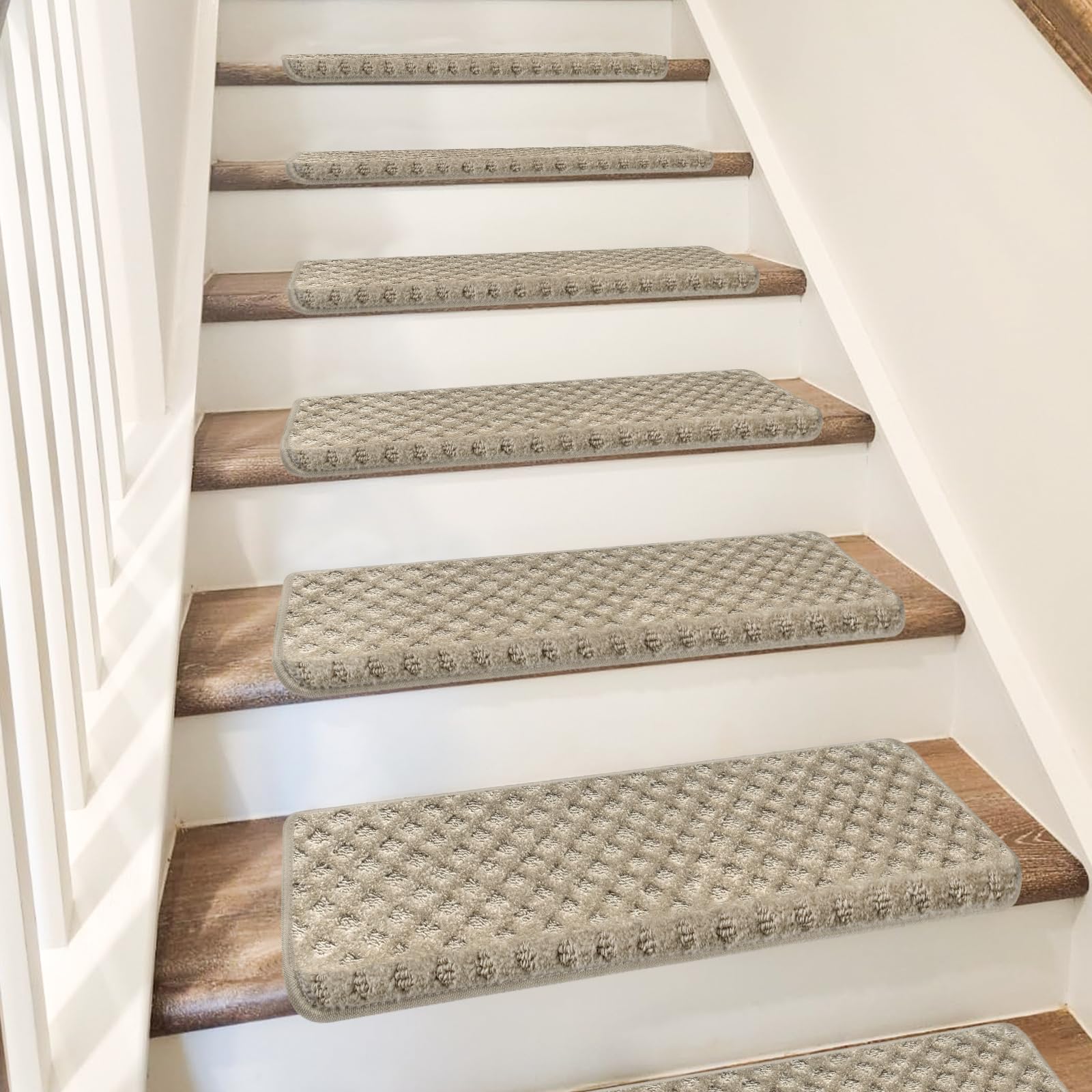 PURE ERA soft material cream gray bullnose tread on stairs for comfort.