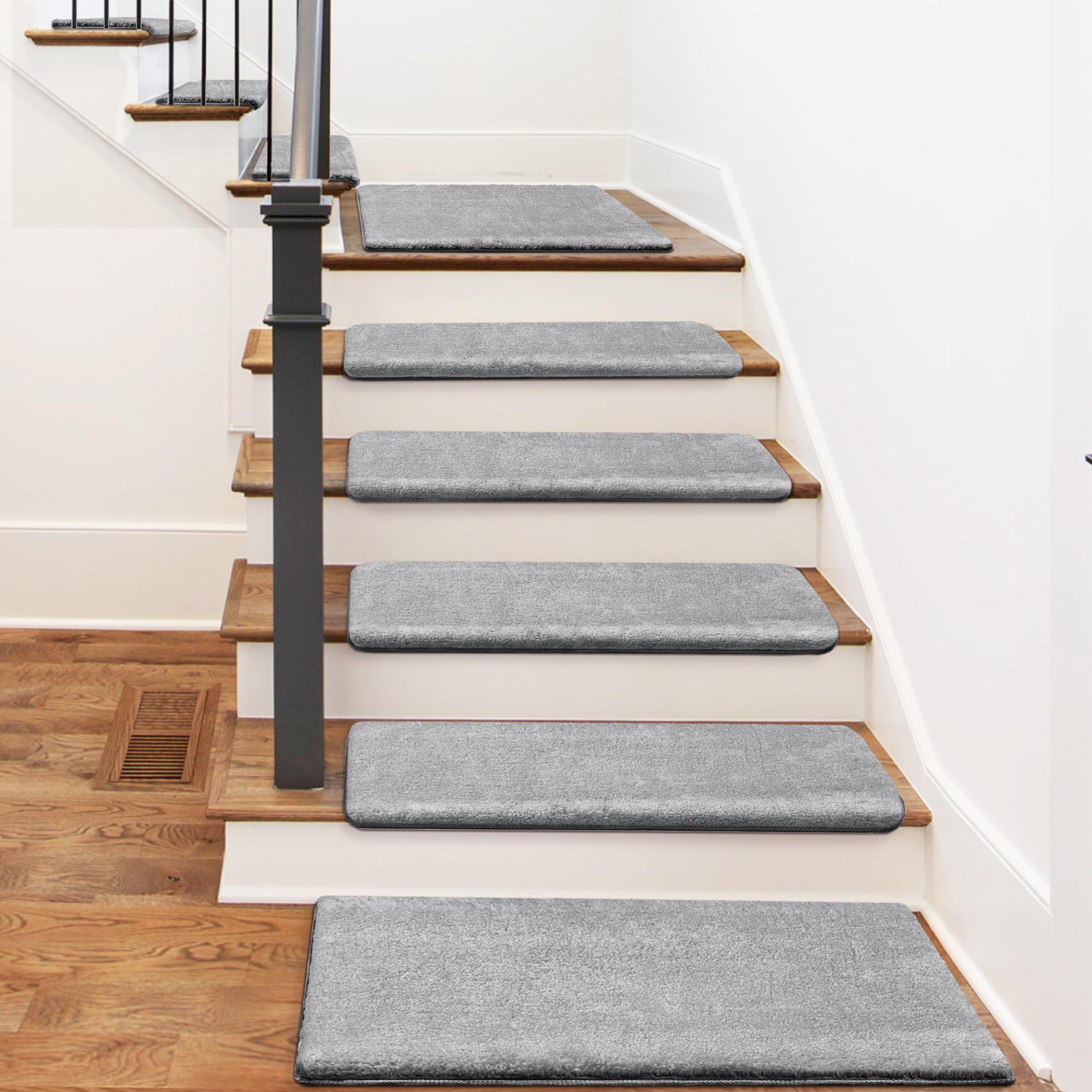 PURE ERA non-slip backing gray treads keep stairs secure on smooth surfaces