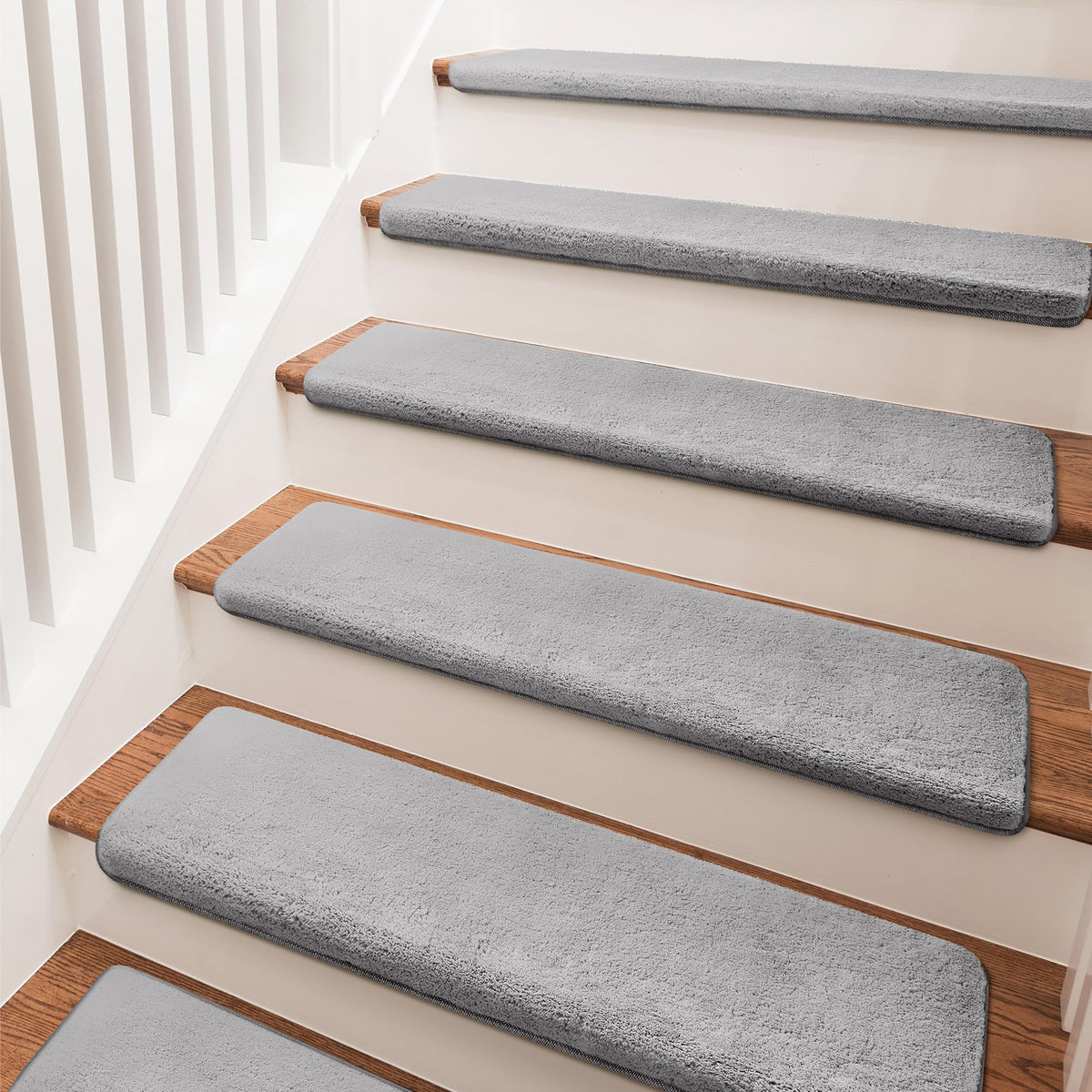 PURE ERA ultra-plush gray stair treads, 9.5x30, for cozy, stylish stairs