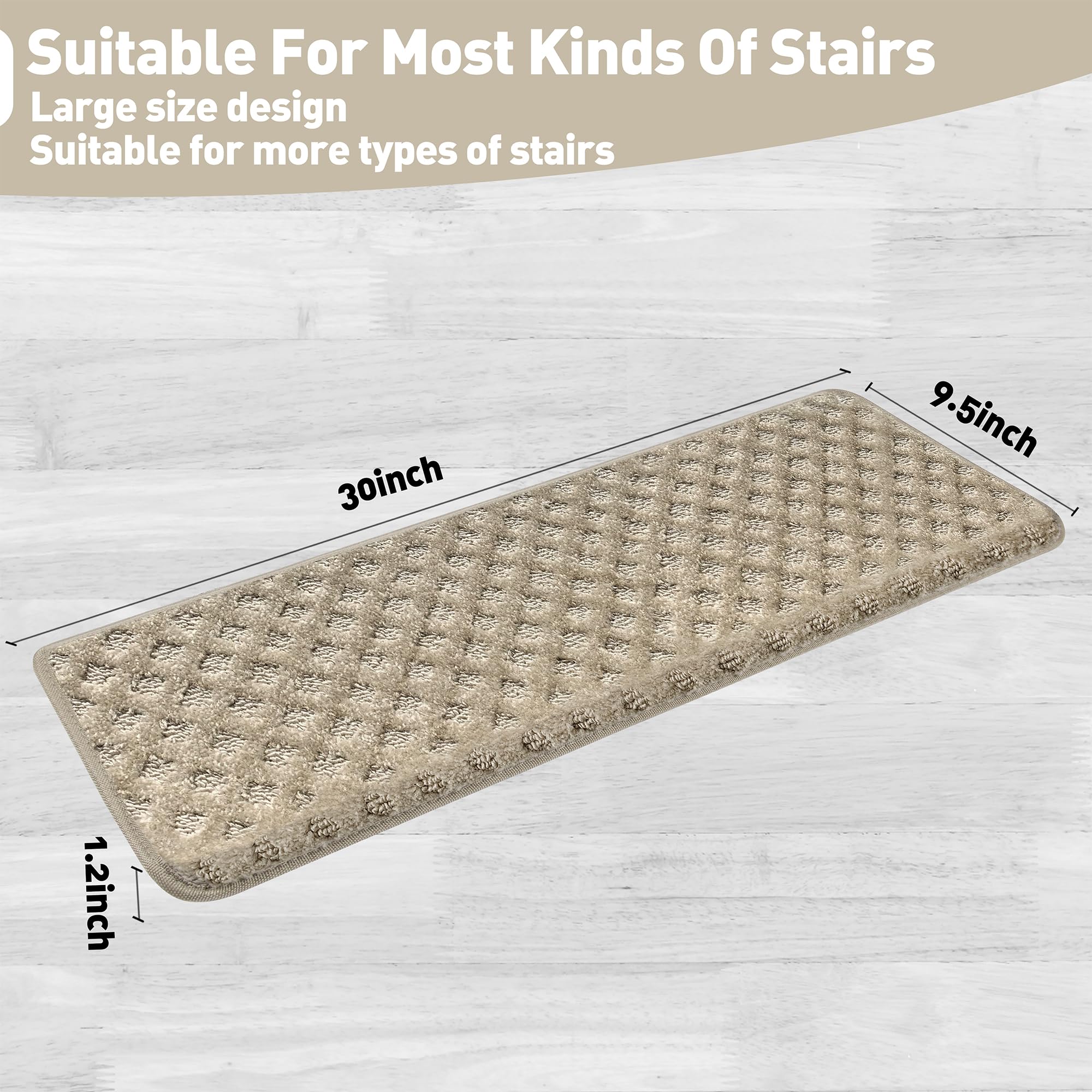 PURE ERA non-slip stair treads cream gray with backing for easy placement.