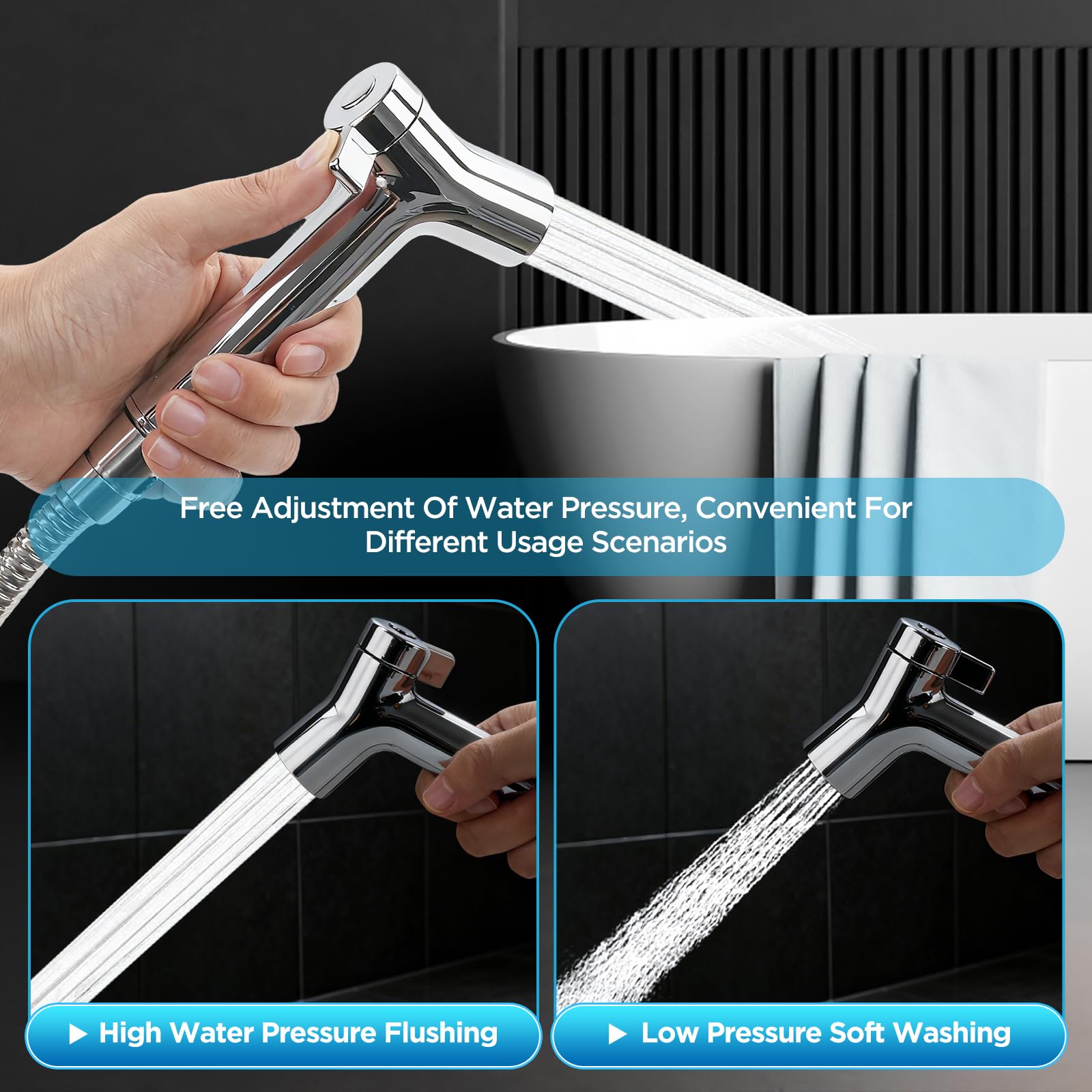 PureHome stainless steel hose detail highlighting durability and smooth operation.