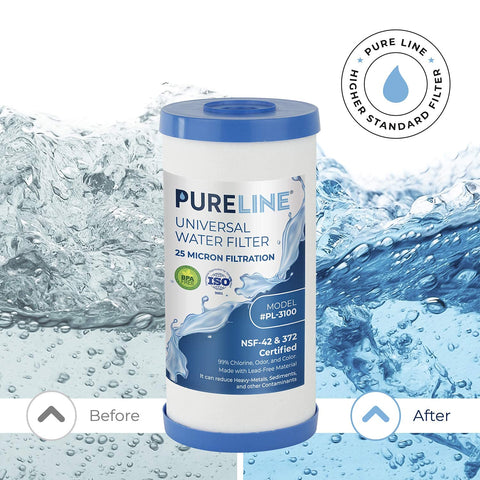 PURELINE certifications logo closeup emphasizes lead-free and BPA-free materials.