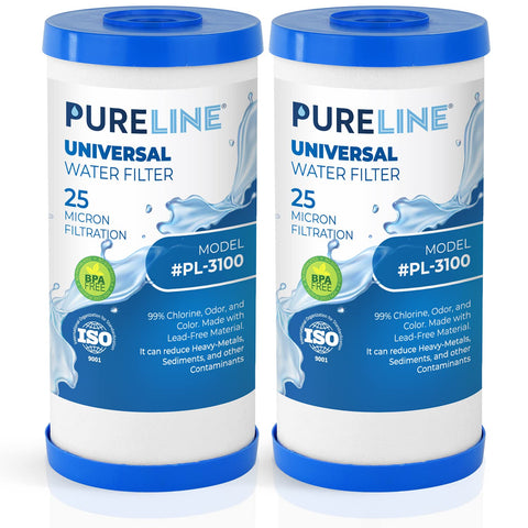 PURELINE FXHTC 25-micron filter front view for GE and Culligan systems delivers clean water.