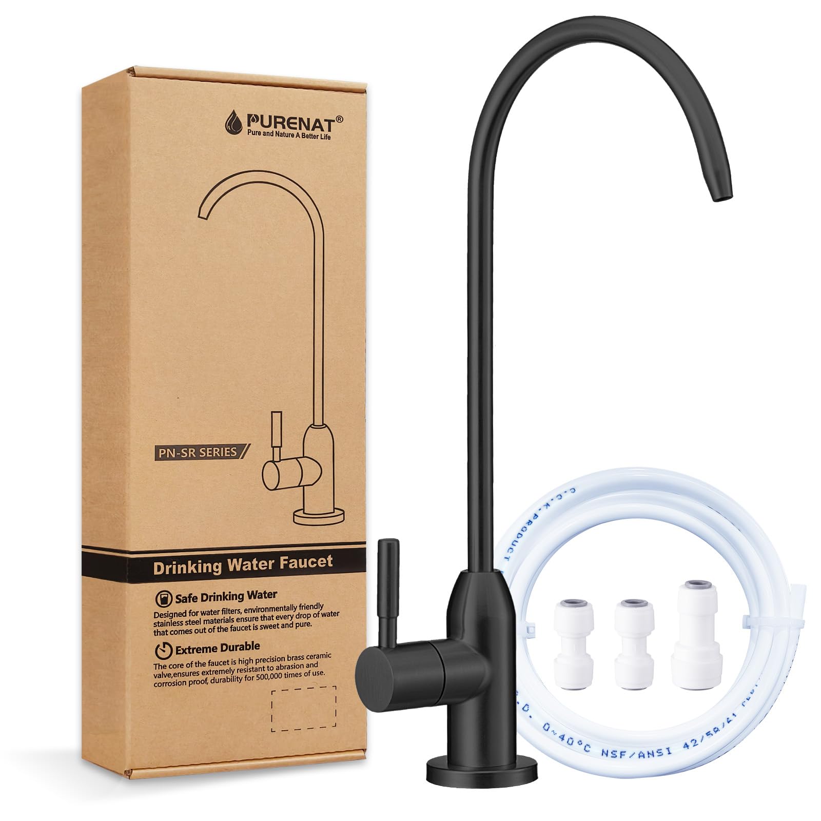 PURENAT long-thread stem faucet on thick countertop for simple install