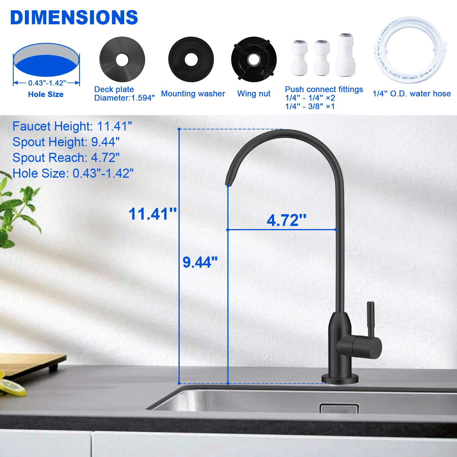 PURENAT matte black RO faucet with 360° swivel for versatile pouring