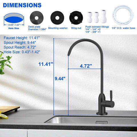 PURENAT matte black RO faucet with 360° swivel for versatile pouring