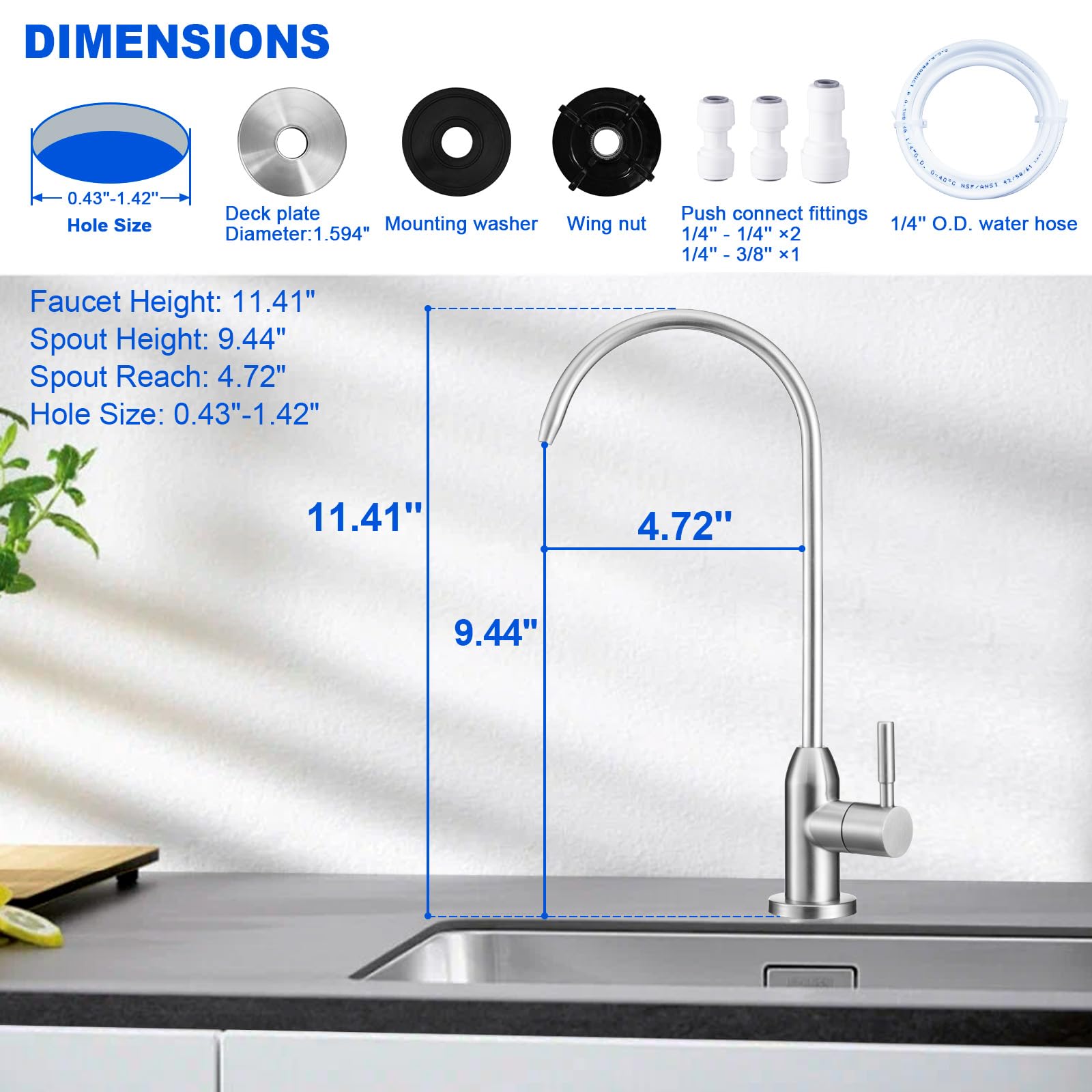 PURENAT RO faucet with 360° swivel gooseneck for flexible reach.