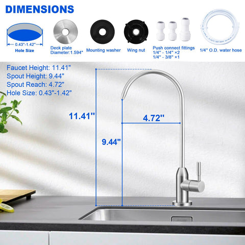 PURENAT RO faucet with 360° swivel gooseneck for flexible reach.