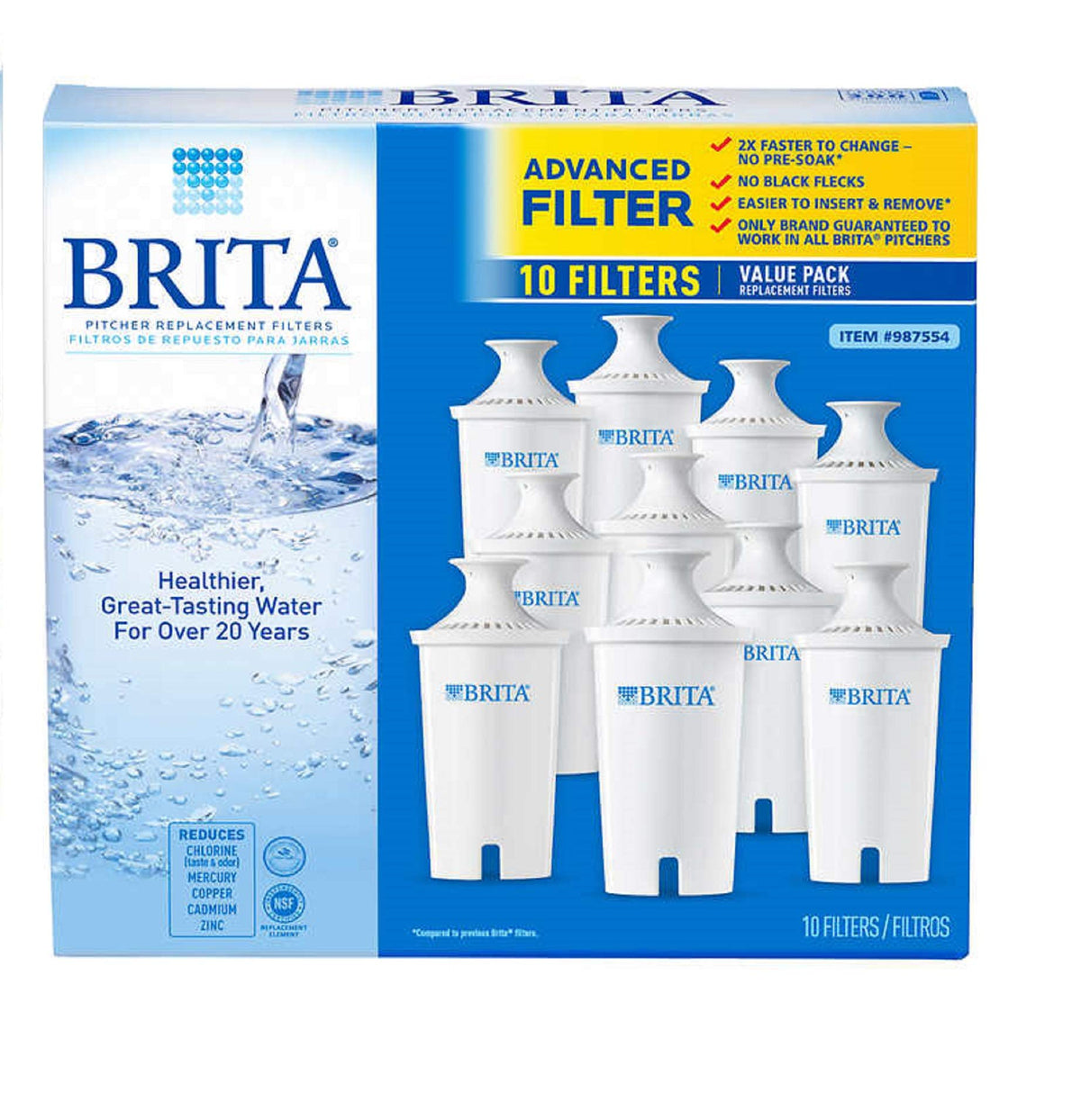 PUREPEBRIX Brita advanced pitcher filter 10-pack for easy replacement and chlorine taste reduction.