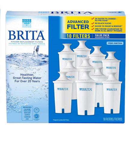 PUREPEBRIX Brita advanced pitcher filter 10-pack for easy replacement and chlorine taste reduction.