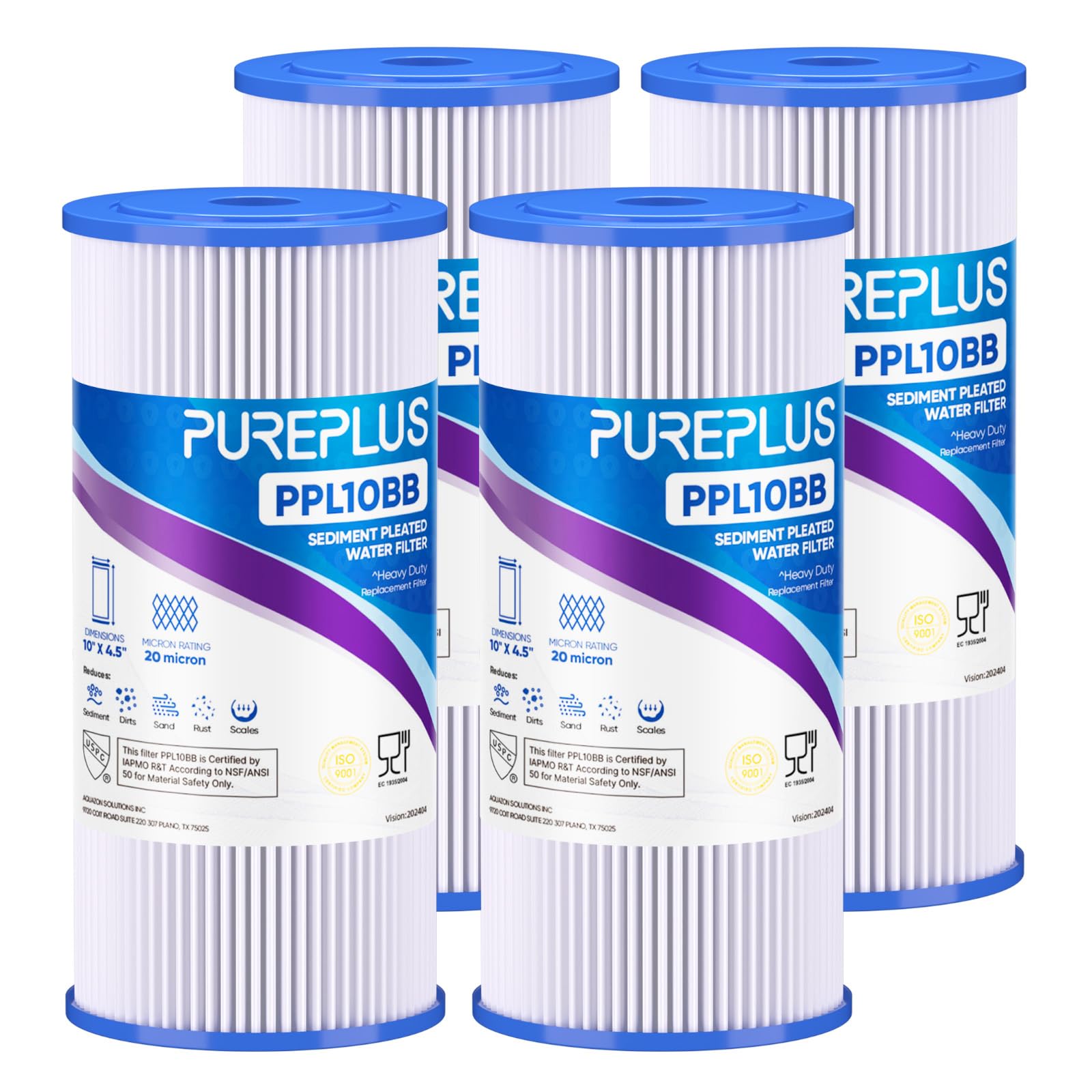 PUREPLUS 20-micron pleated filter close-up for well water sediment capture.