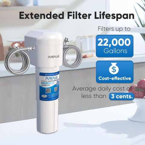 PUREPLUS 22k gallon capacity supports long-lasting filtration before replacements.