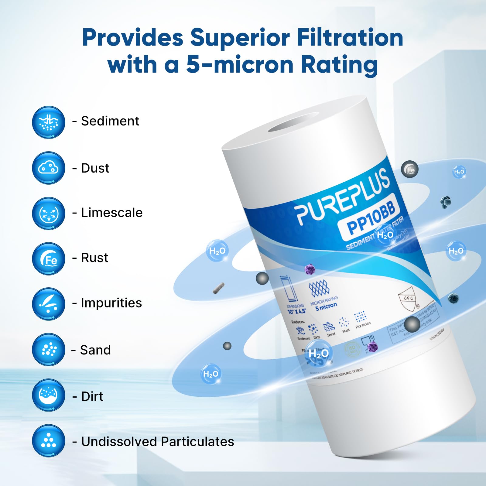 PUREPLUS 30,000-gallon capacity visual demonstrates extended usage between replacements.