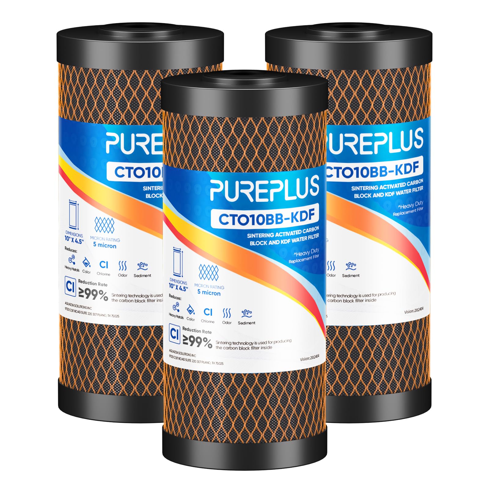 PurePlus 5-micron cartridge shown in housing for whole-house filtration.