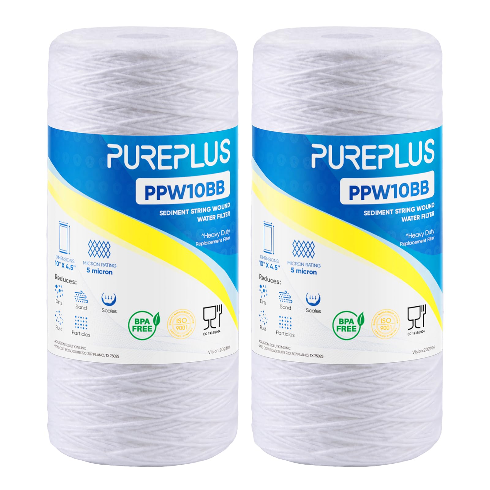 PUREPLUS 5-micron filter in a 10x4.5 inch housing improves well water clarity.