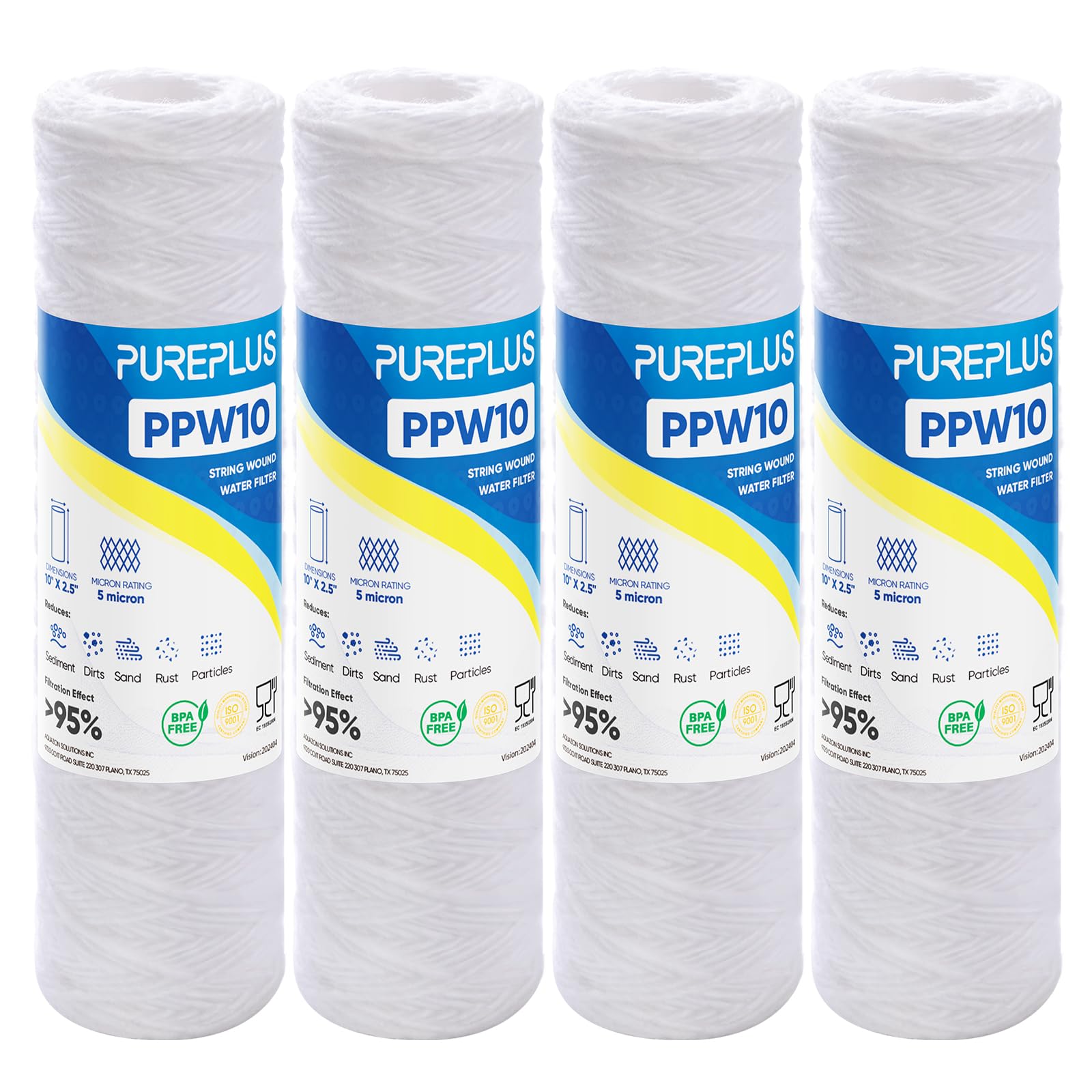 PurePlus 5 micron sediment filter in a 10x2.5 inch housing improves well water clarity.