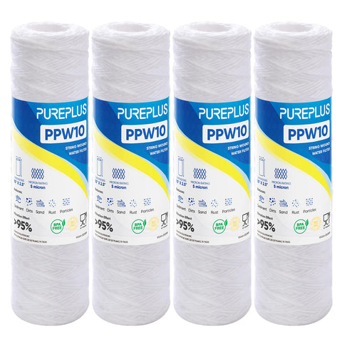 PurePlus 5 micron sediment filter in a 10x2.5 inch housing improves well water clarity.