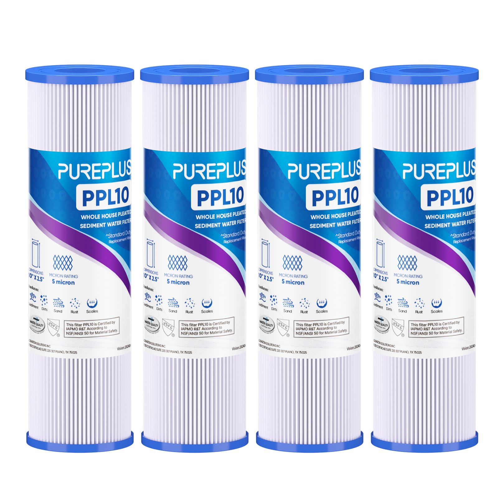 PUREPLUS 5-micron sediment filter 10x2.5-inch captures particles for clearer water.