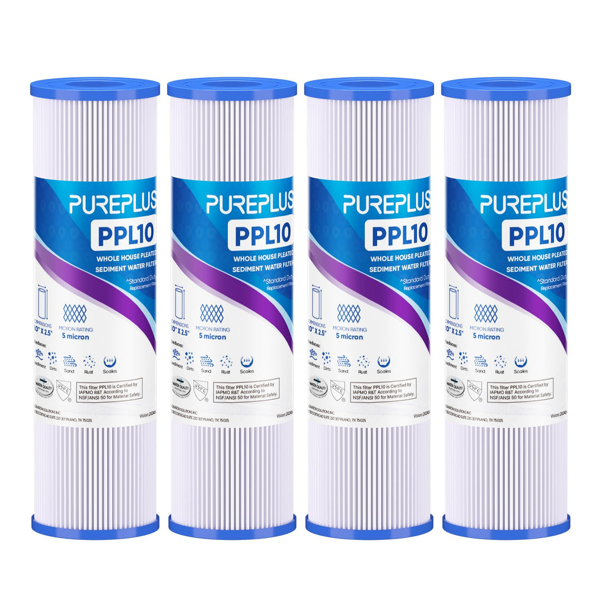 PUREPLUS 5-micron sediment filter 10x2.5-inch captures particles for clearer water.