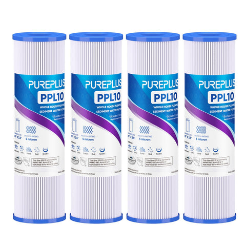 PUREPLUS 5-micron sediment filter 10x2.5-inch captures particles for clearer water.
