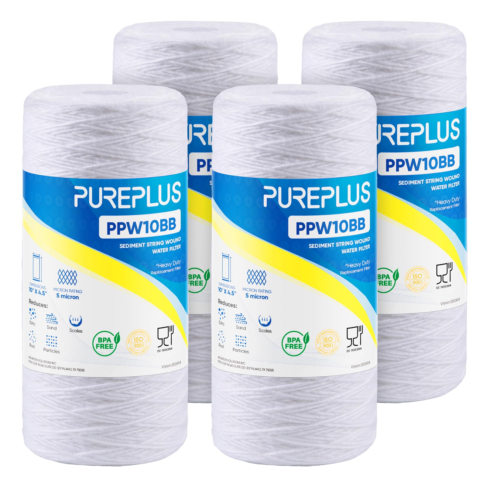 PUREPLUS 5-micron sediment filter in a 10x4.5 housing traps sediment from well water
