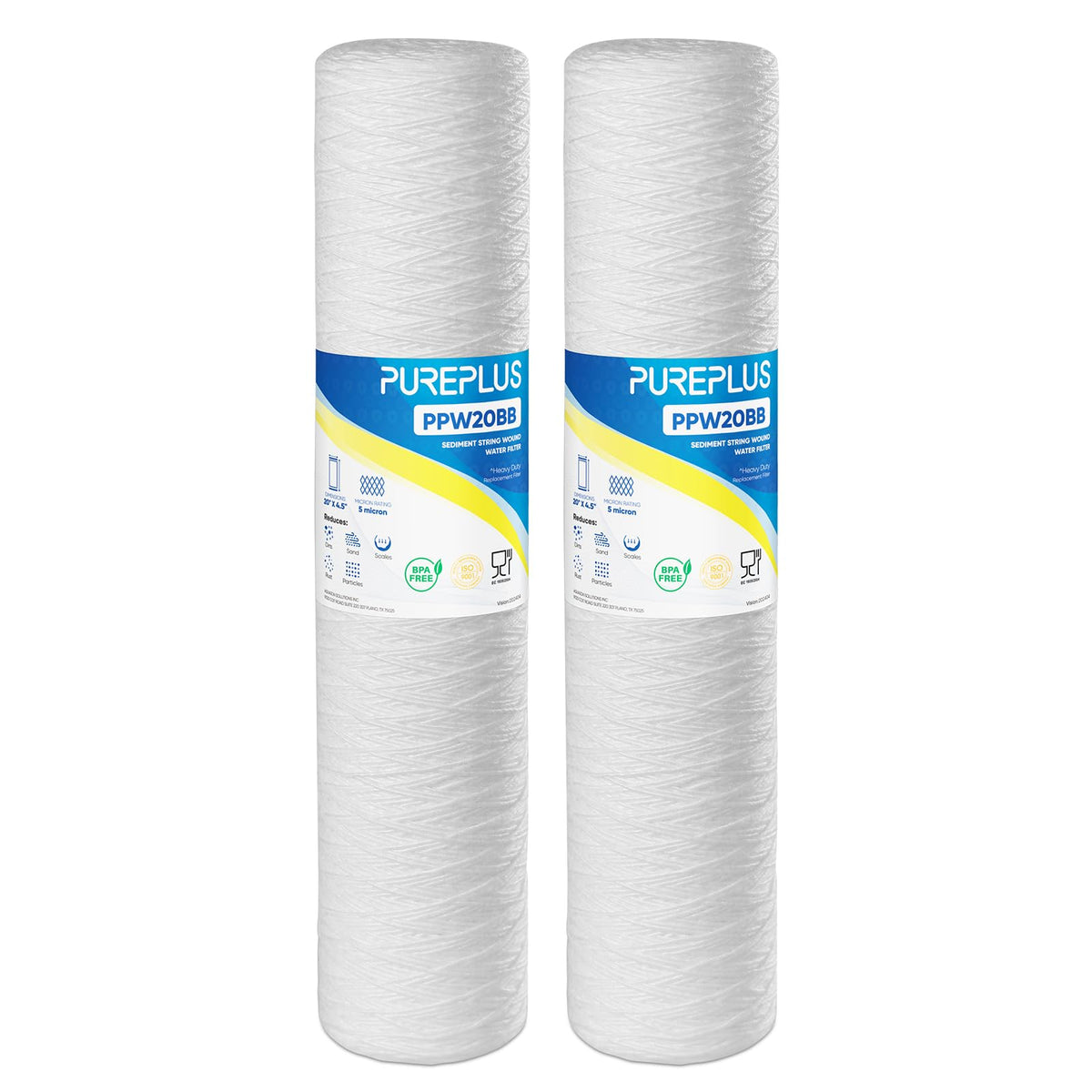 PurePlus 5-micron sediment filter 20x4-5 pack reduces sediment and rust for clearer water.