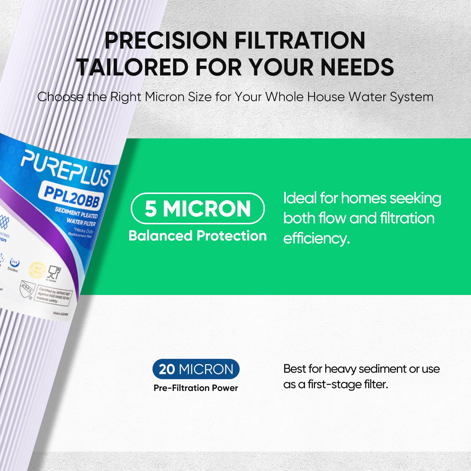 PUREPLUS pleated filter with 3D weaving captures more impurities while maintaining strong flow.