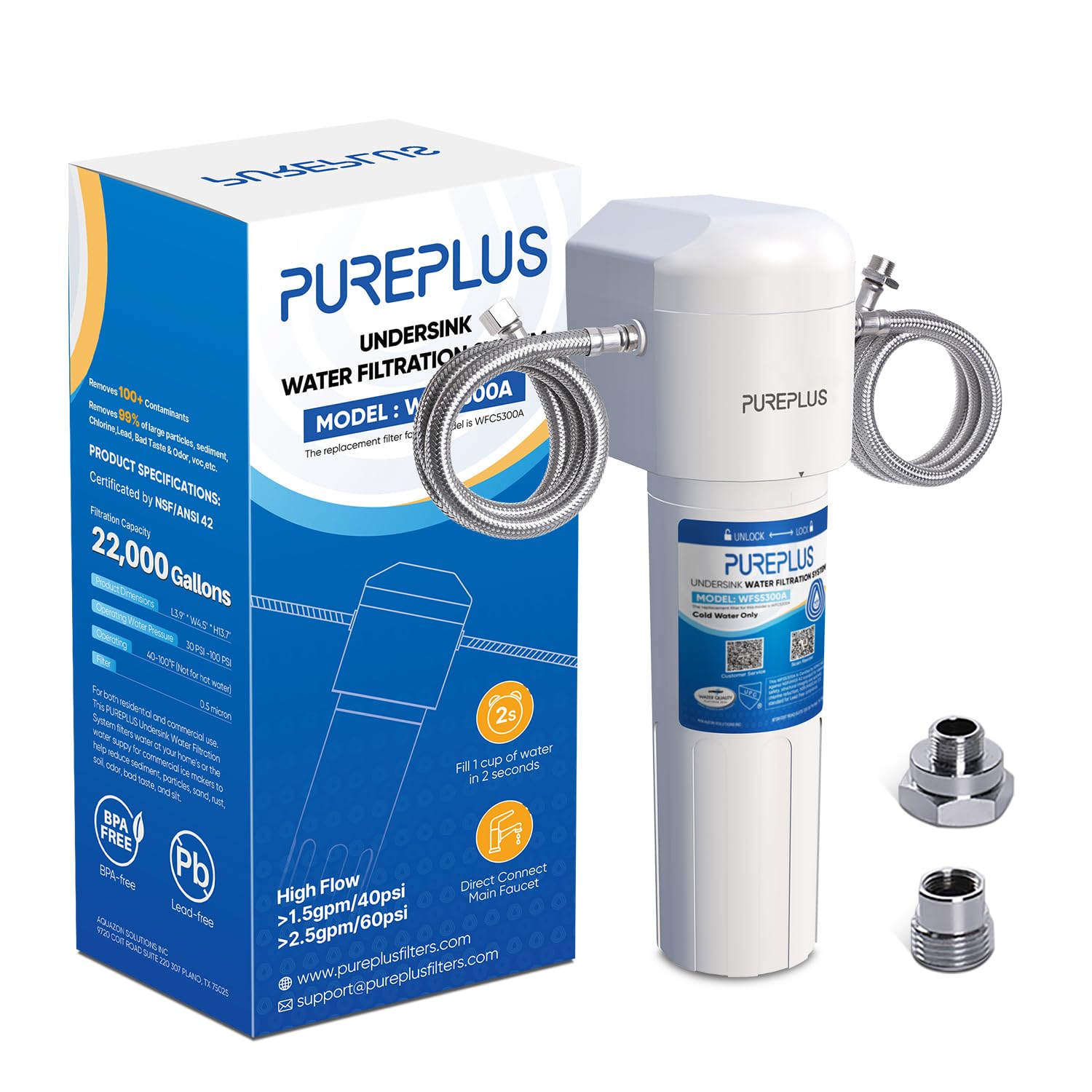 PUREPLUS under-sink filter system delivers fresh water at the tap with reduced contaminants.