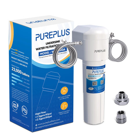PUREPLUS under-sink filter system delivers fresh water at the tap with reduced contaminants.
