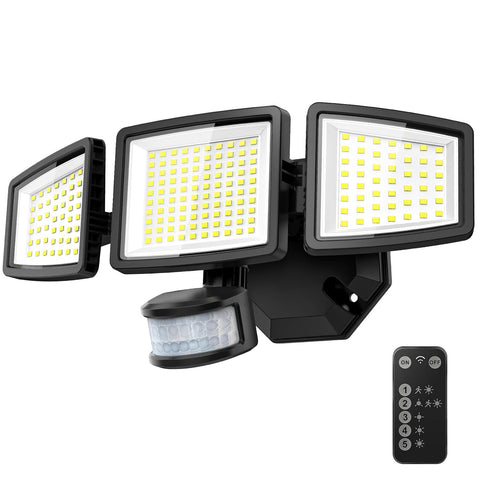 PURICH upgraded LED security lights triple-head front view enhances yard visibility at night.