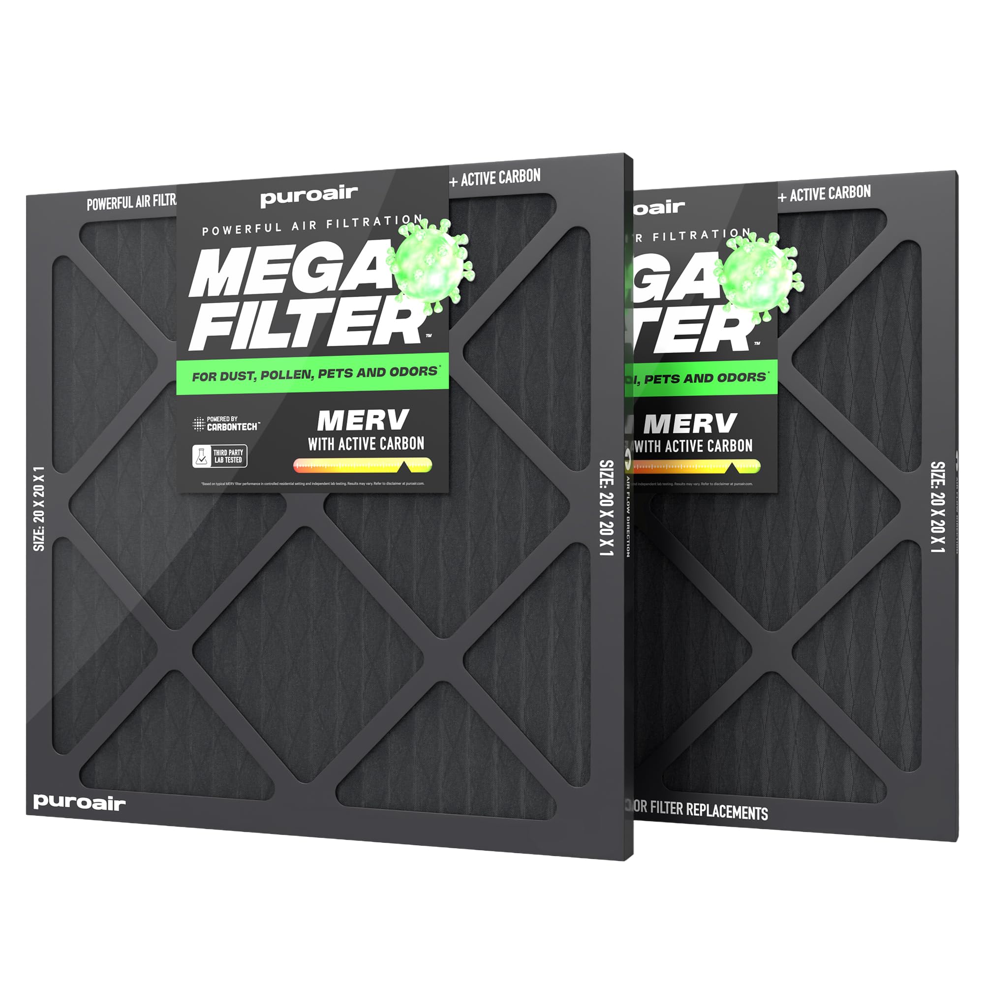 PuroAir MegaFilter 20x20x1 pack—strong filtration for cleaner indoor air.