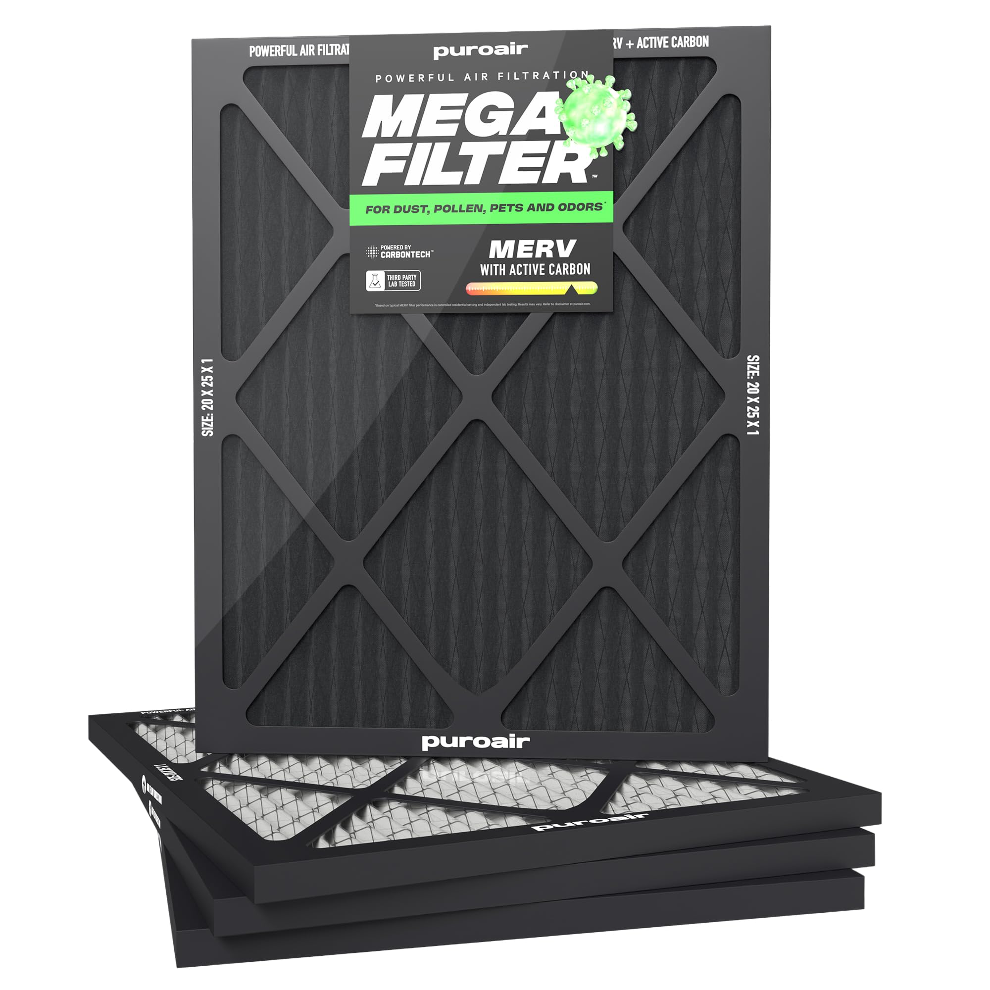 PuroAir MegaFilter box with 4-pack for quicker home air quality improvement.