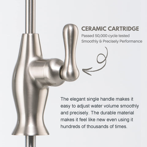 PUROFLO brushed-nickel faucet profile complements modern kitchens.