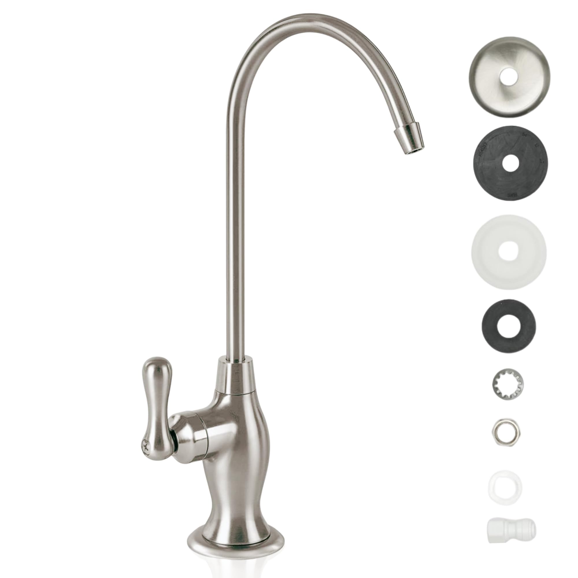 PUROFLO brushed-nickel RO faucet body for durable, lead-free filtration.