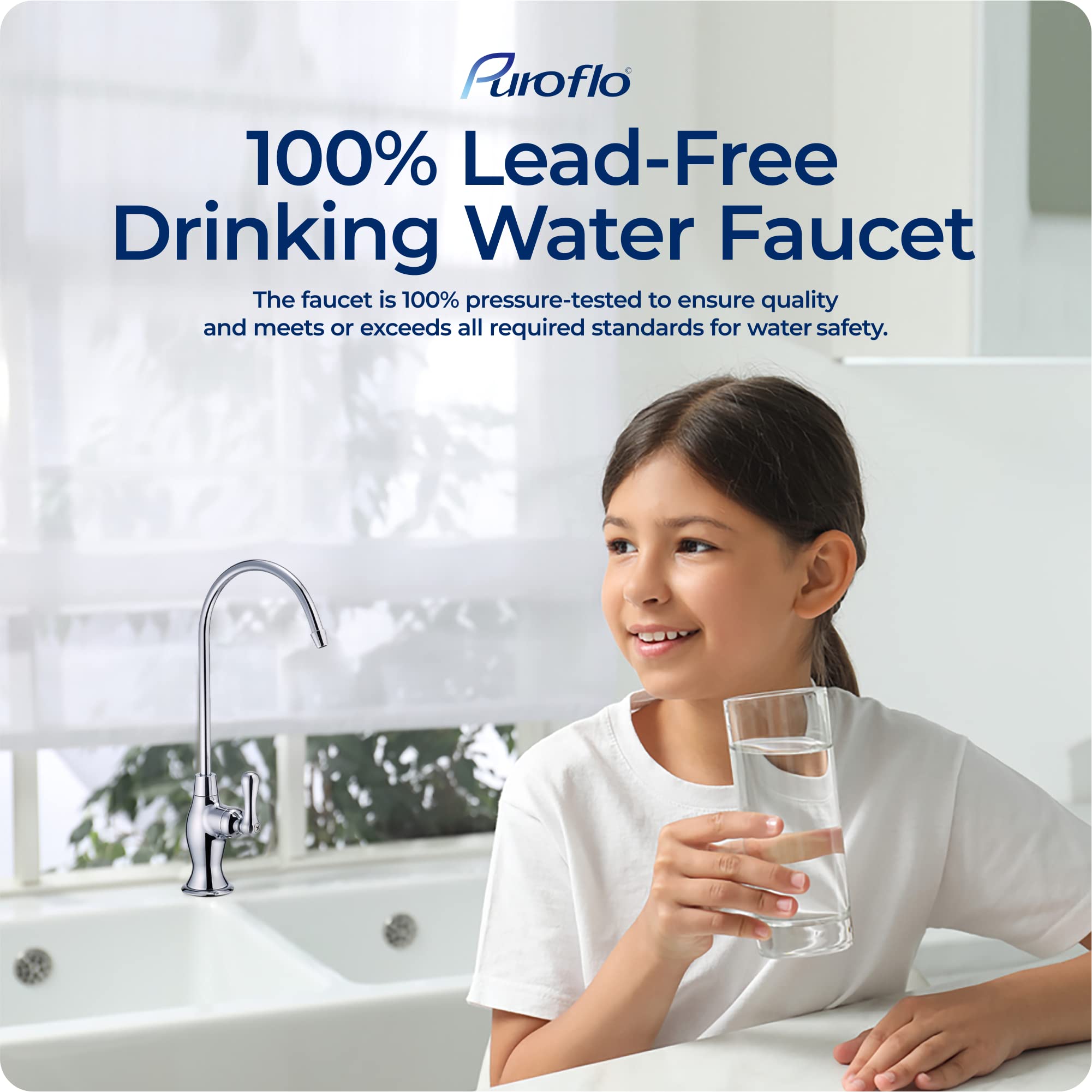 PUROFLO RO faucet front view shows clean lines and finish.