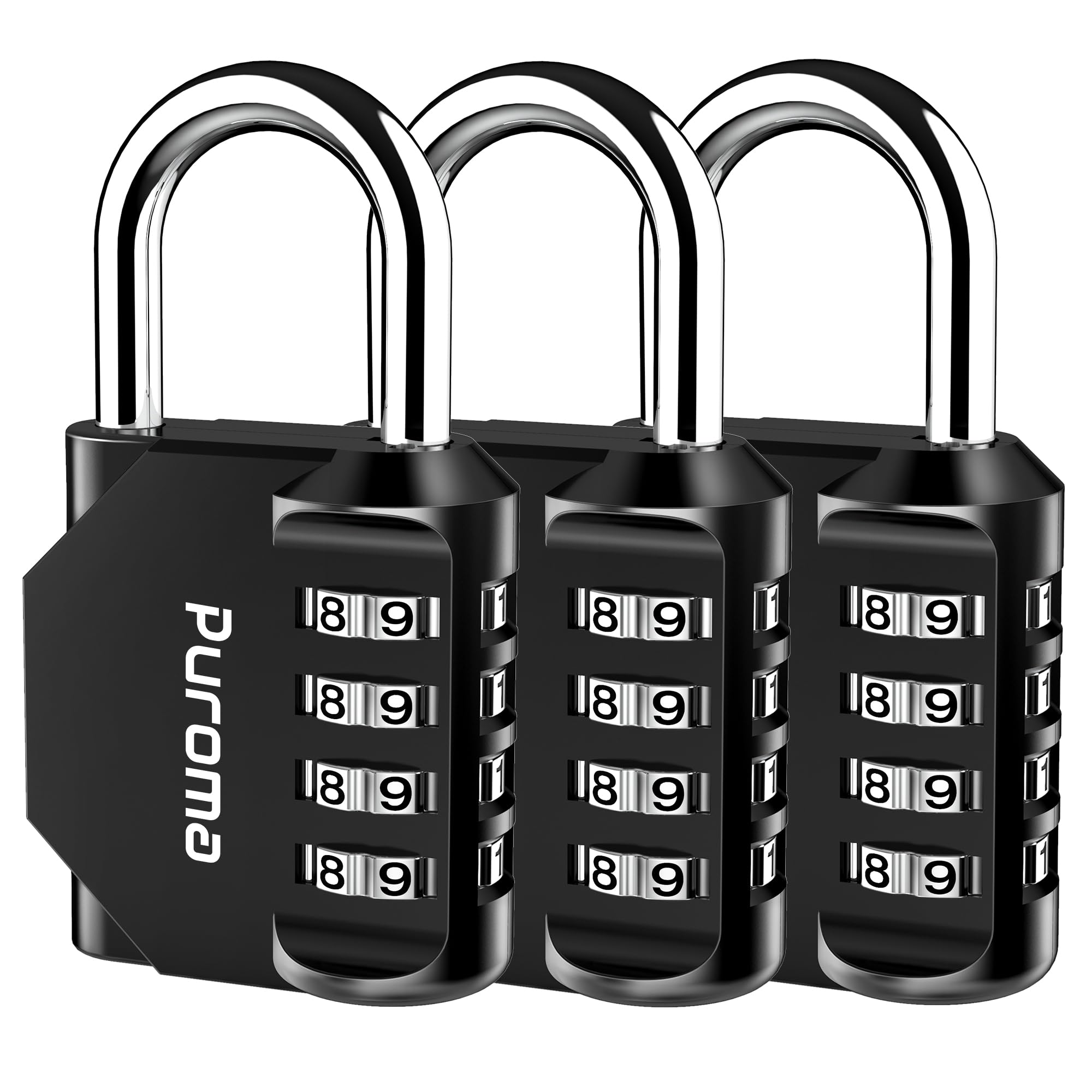 Puroma 3-pack combination lock securing lockers outdoors for reliable storage.