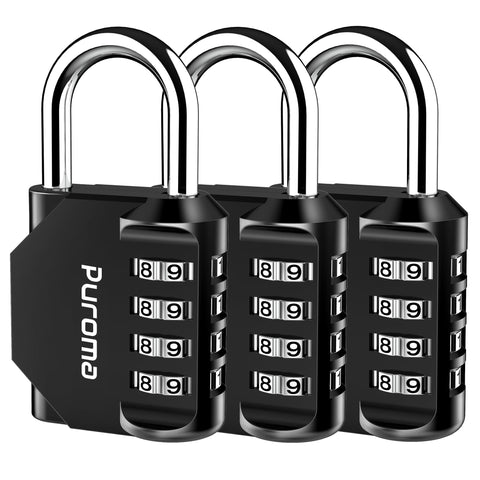 Puroma 3-pack combination lock securing lockers outdoors for reliable storage.