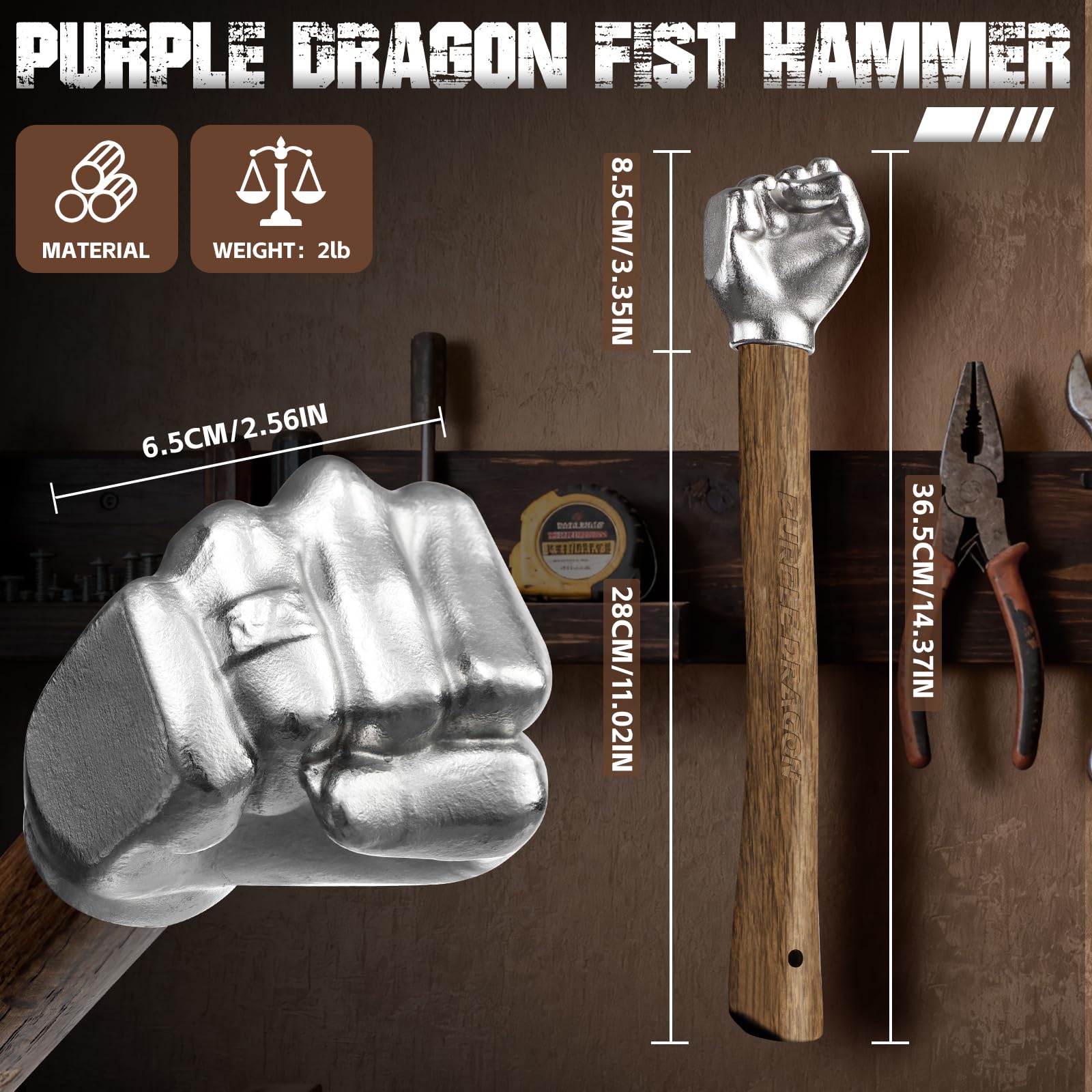 Purple Dragon fist hammer ideal for camping and outdoor tasks.