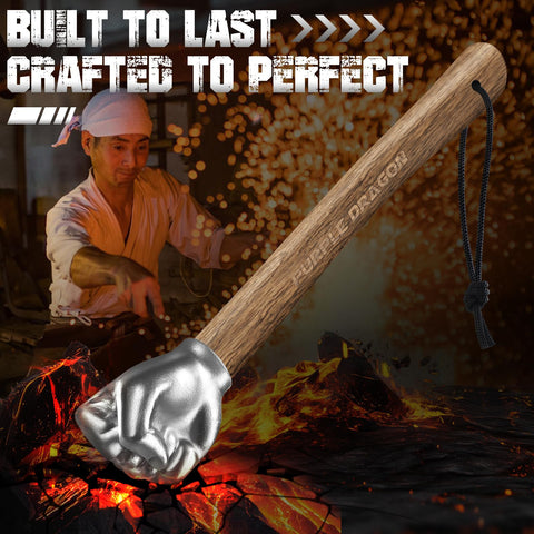 Purple Dragon fist hammer wooden handle with ergonomic grip.
