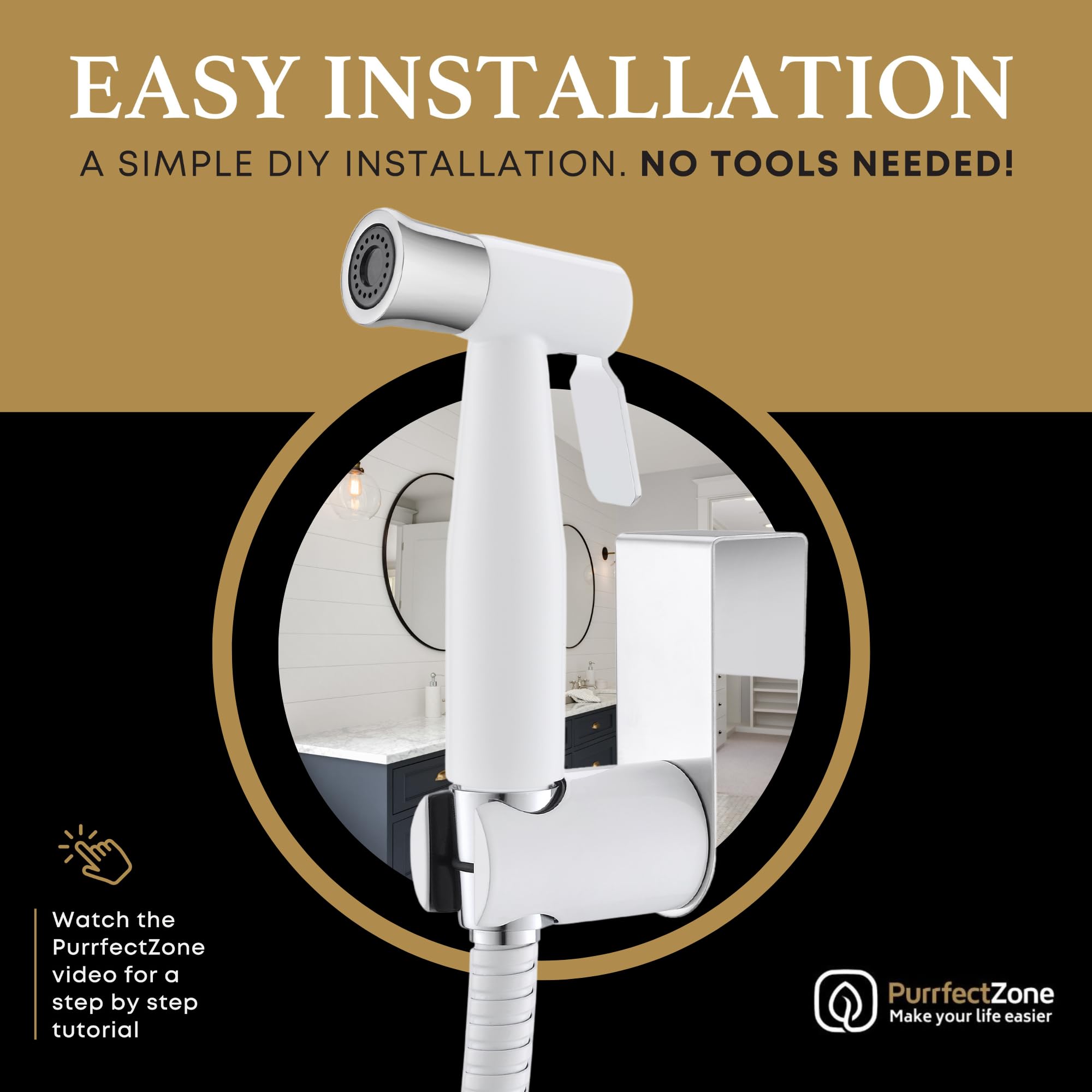 Purrfectzone bidet sprayer wall-mount assembly demonstrating easy DIY installation.