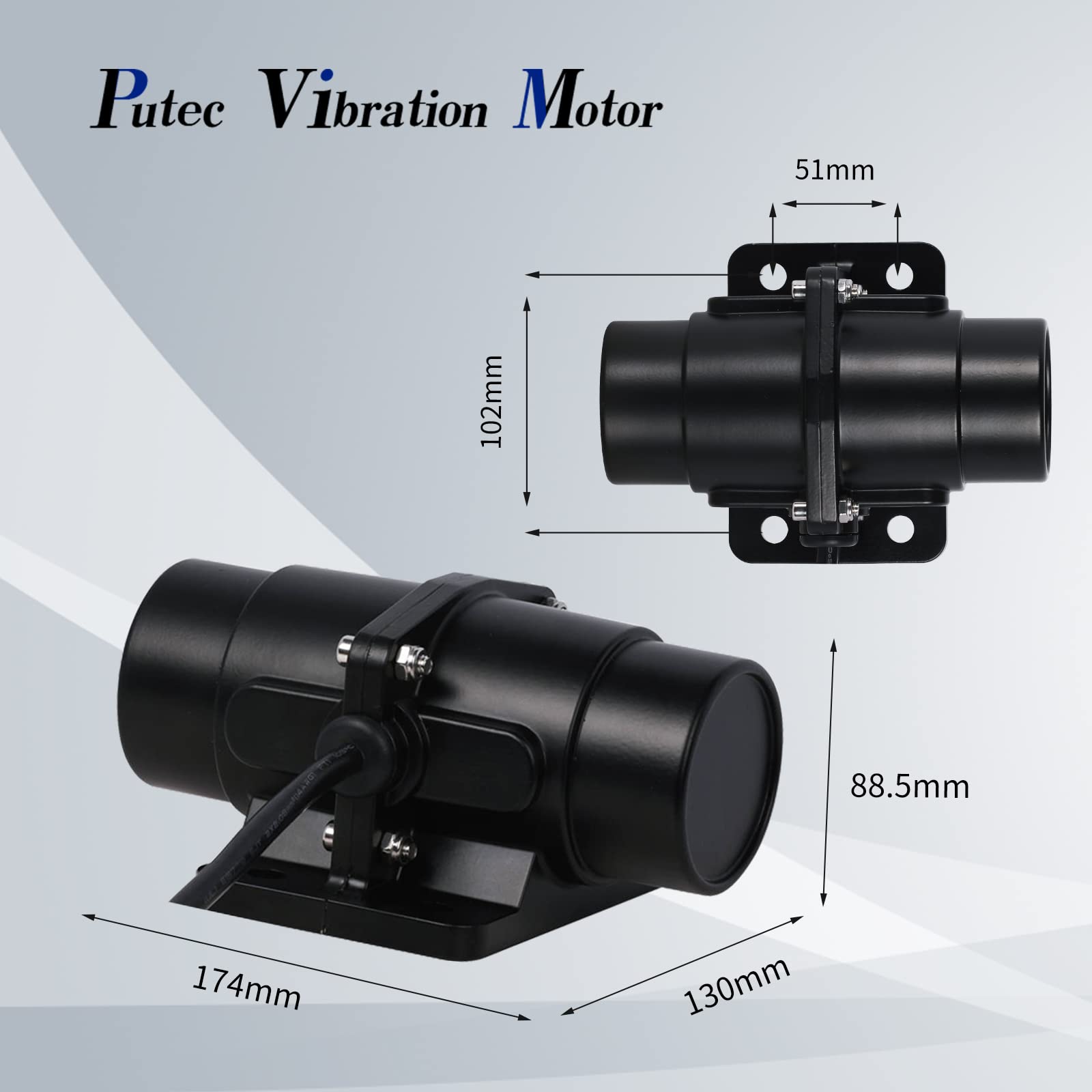 Putec Vibration Motor DC12V rating label for reliable power.