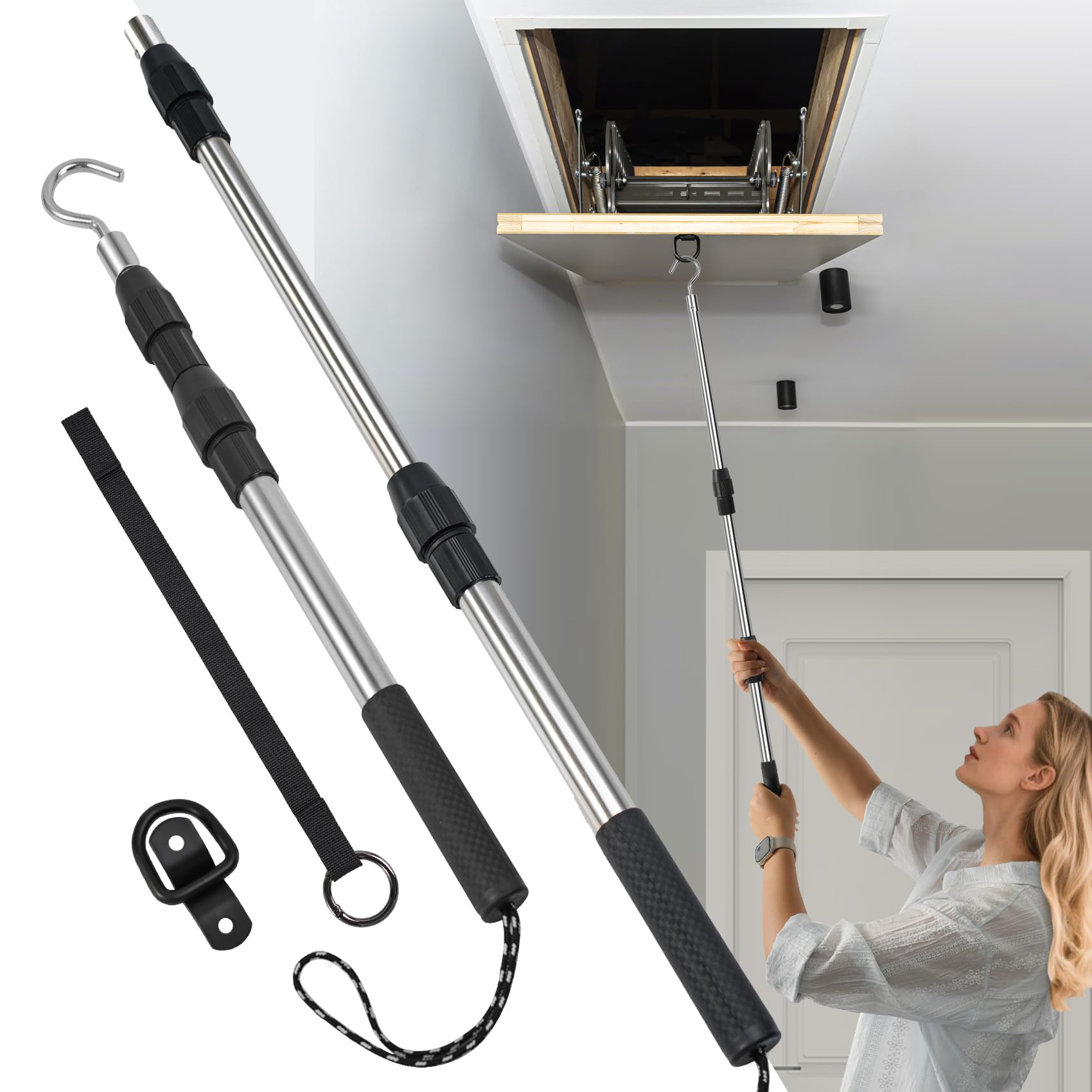 Puxaajao attic pull-down hook offers clean, tangle-free cords for easy use.