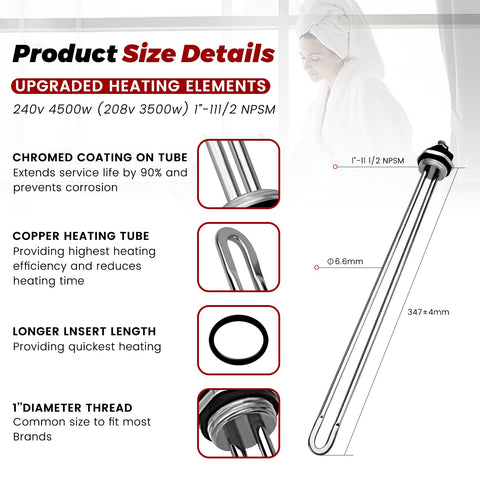 puxyblue EWH-01 screw-in heating element for fast heat recovery