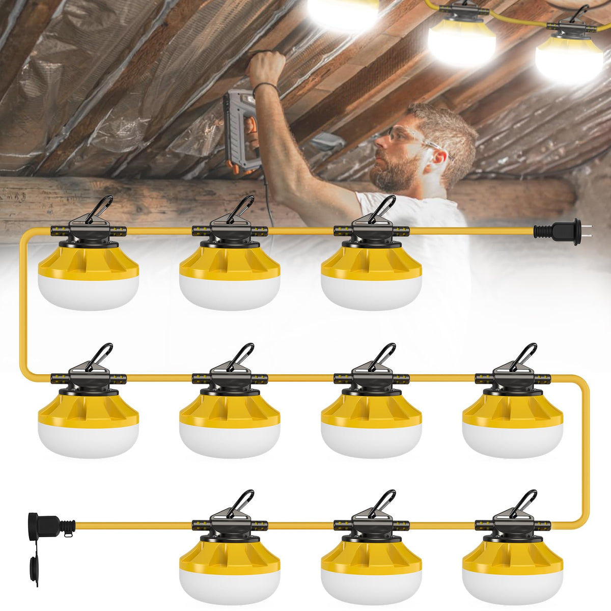Pvilub 100FT construction string lights overview for broad spaces.