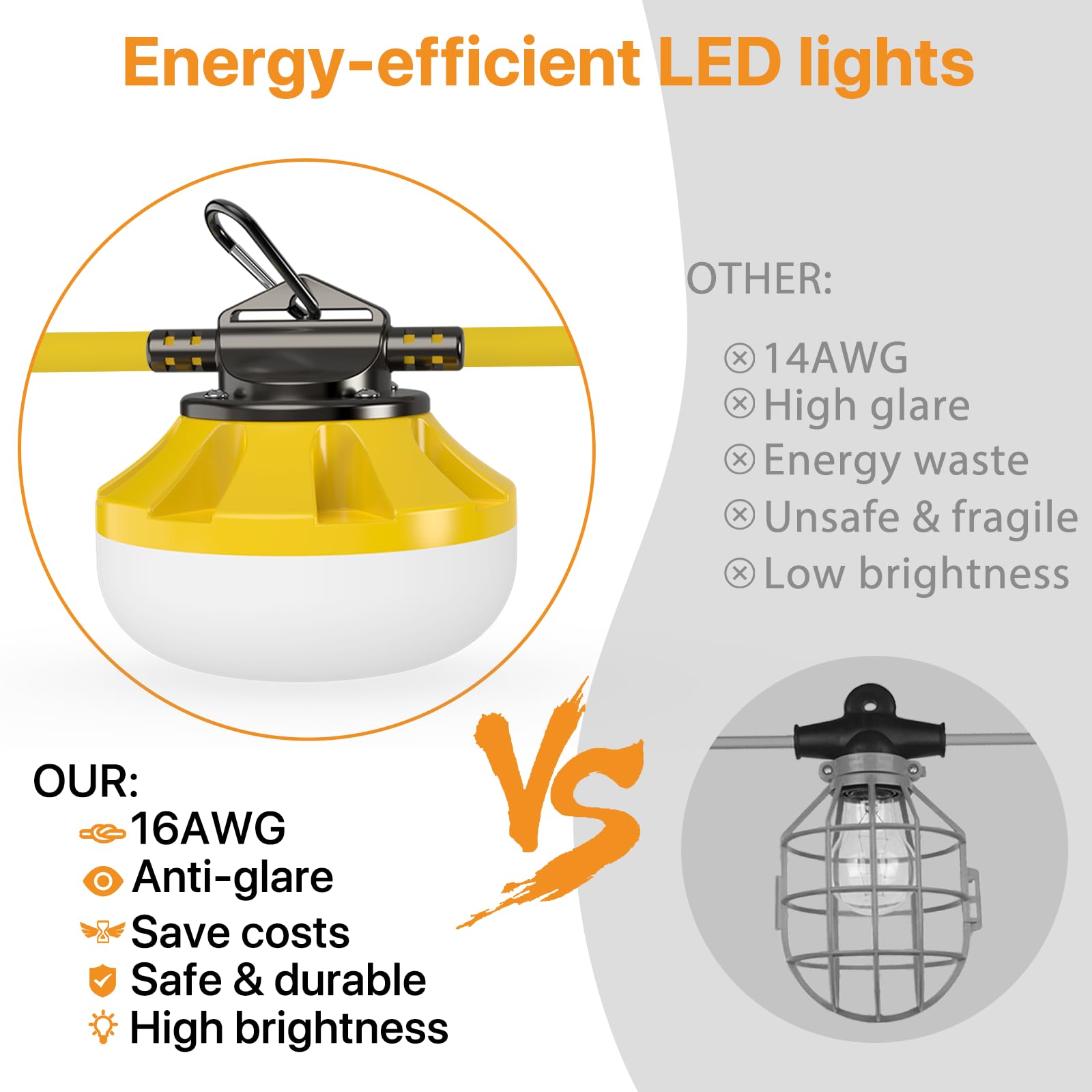 Pvilub linkable 50ft construction lights extend coverage to 18 sets for larger spaces.